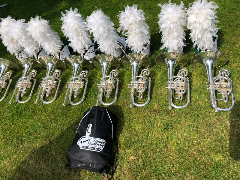 Brass instruments with plumes ready for the performance