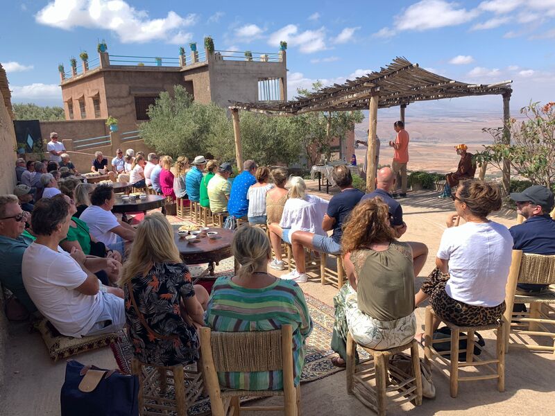 Lunch on a terrace for the group during a corporate trip